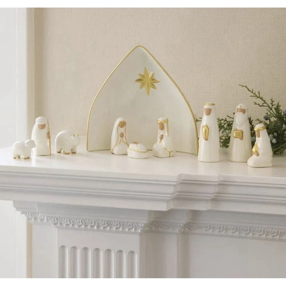10pc Ceramic Nativity Set Christmas White - Threshold NEW